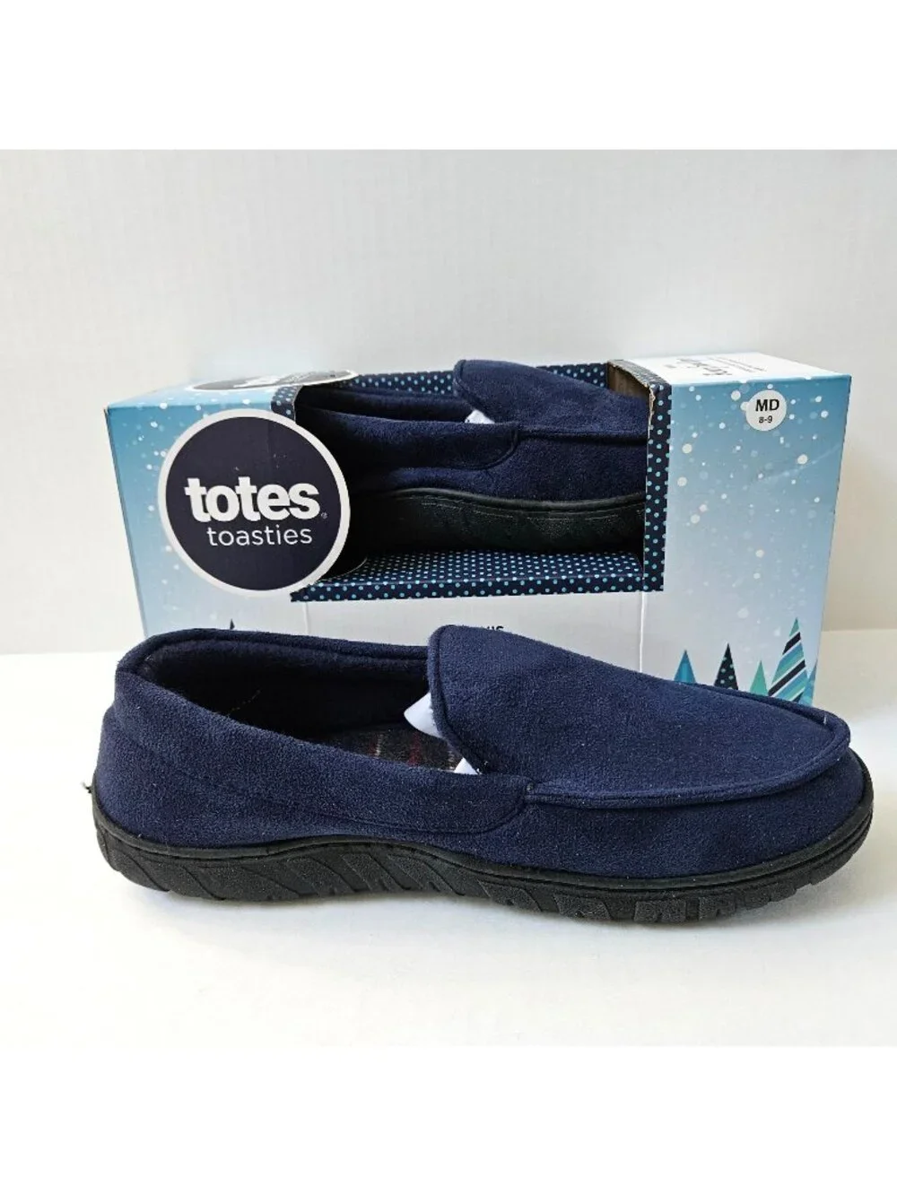 Totes Toasties Slippers Mens 8 9 Blue Temperature Sensitive Memory Foam NEW